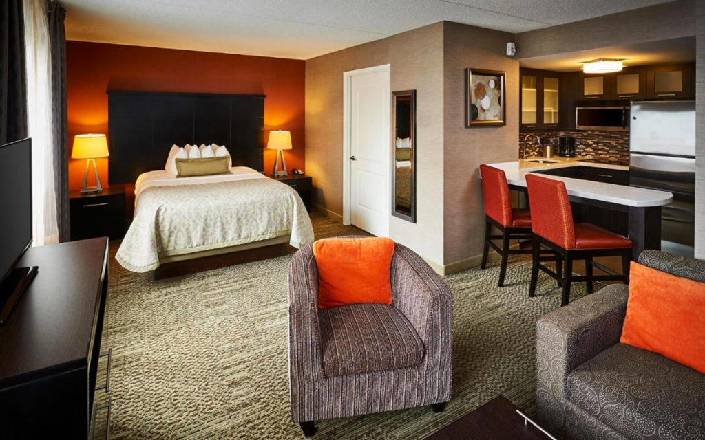 Interior Wide Angle Shot of a Hotel Room at the Staybridge Suites