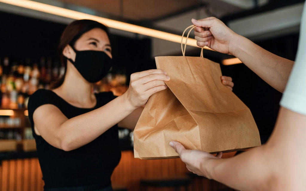 Masked Girl With Take Out Bag