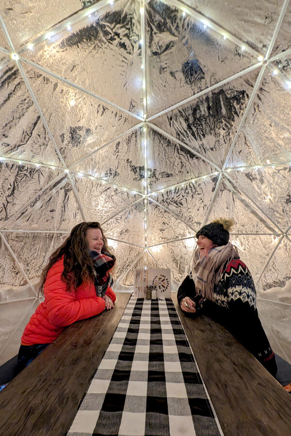 Steph and Lindz Inside the Snow Globes at The Daventry in Sudbury