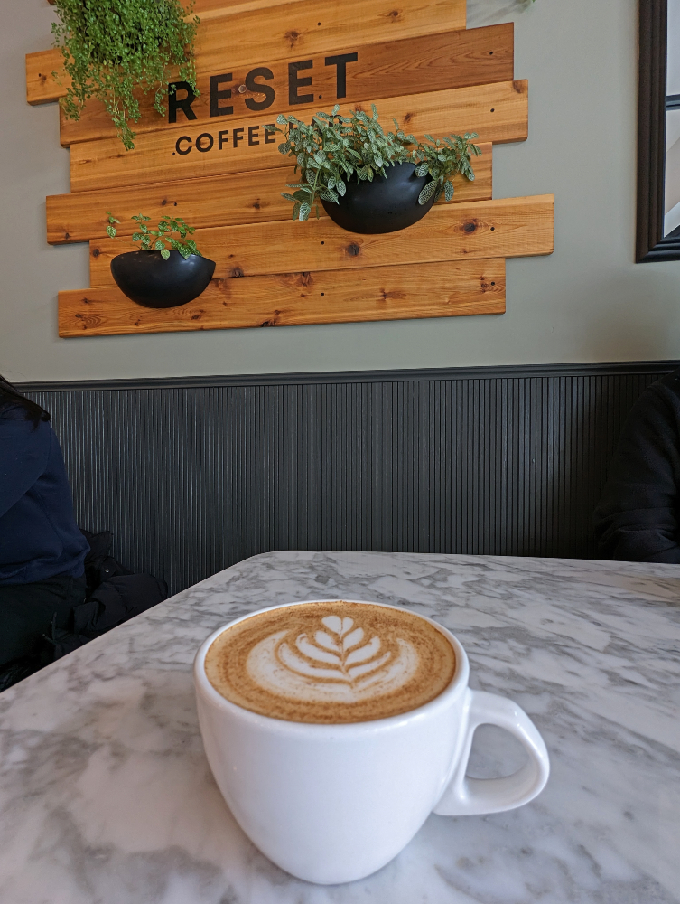 latte art at Reset Coffee Bar