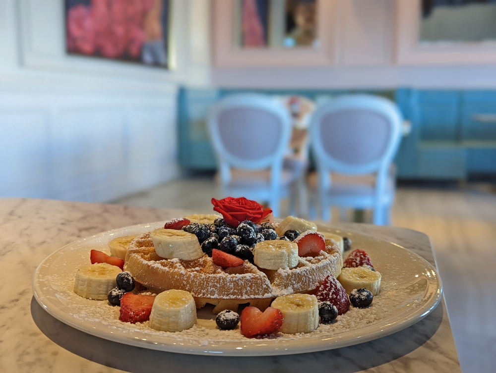 Evvia Breakfast waffle with fresh fruit