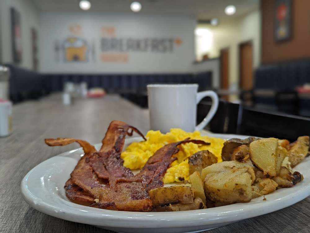 The Breakfast House eggs bacon home fries and coffee