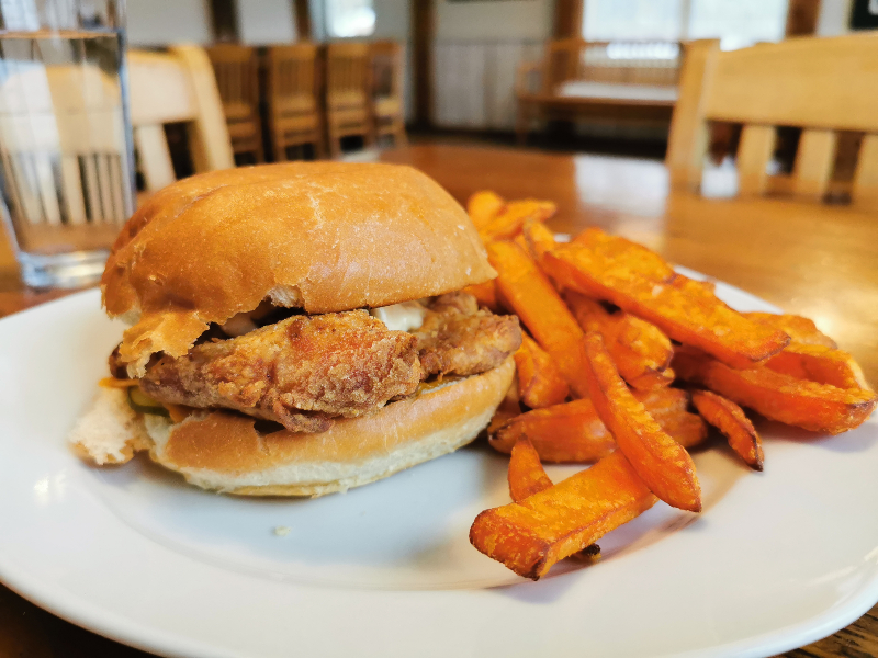Chicken burger and sweet potato fries from Truss Foodworks Smokehouse