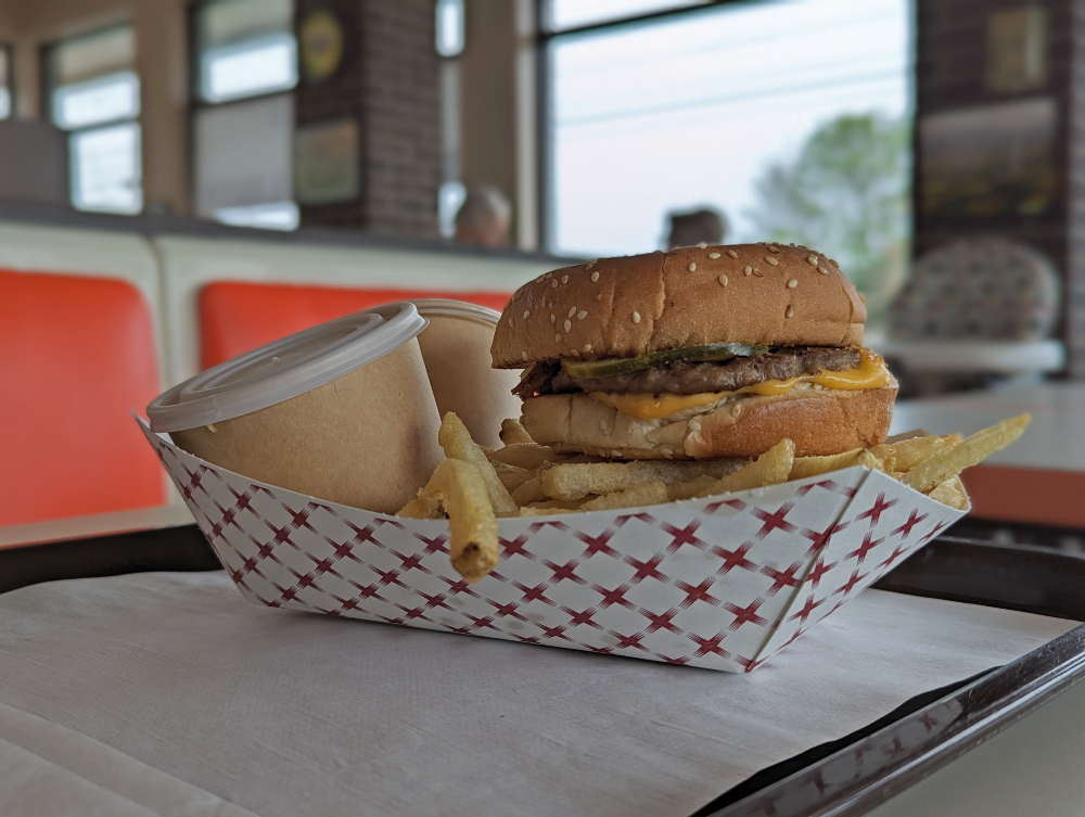 cheeseburger and fries from Deluxe Hamburgers