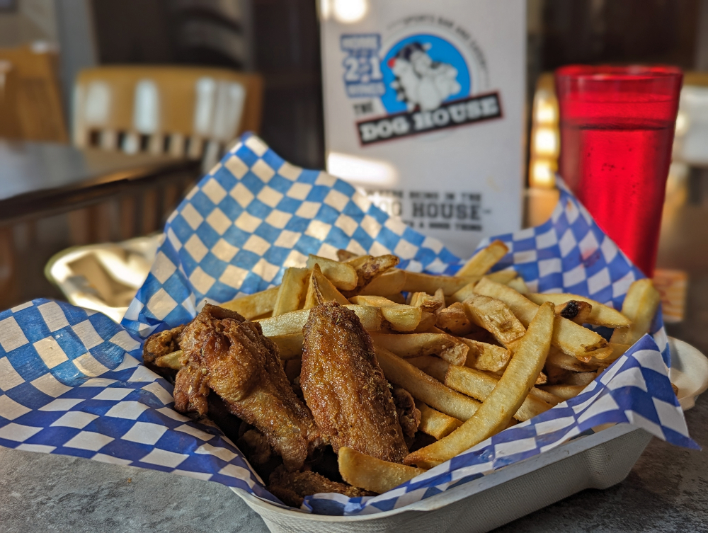 chicken wings and fries from The Dog House Sports Bar in Sudbury