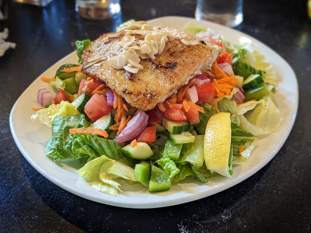 Plate with Salad Topped with Whitefish from the Anchor Inn Hotel in Little Current