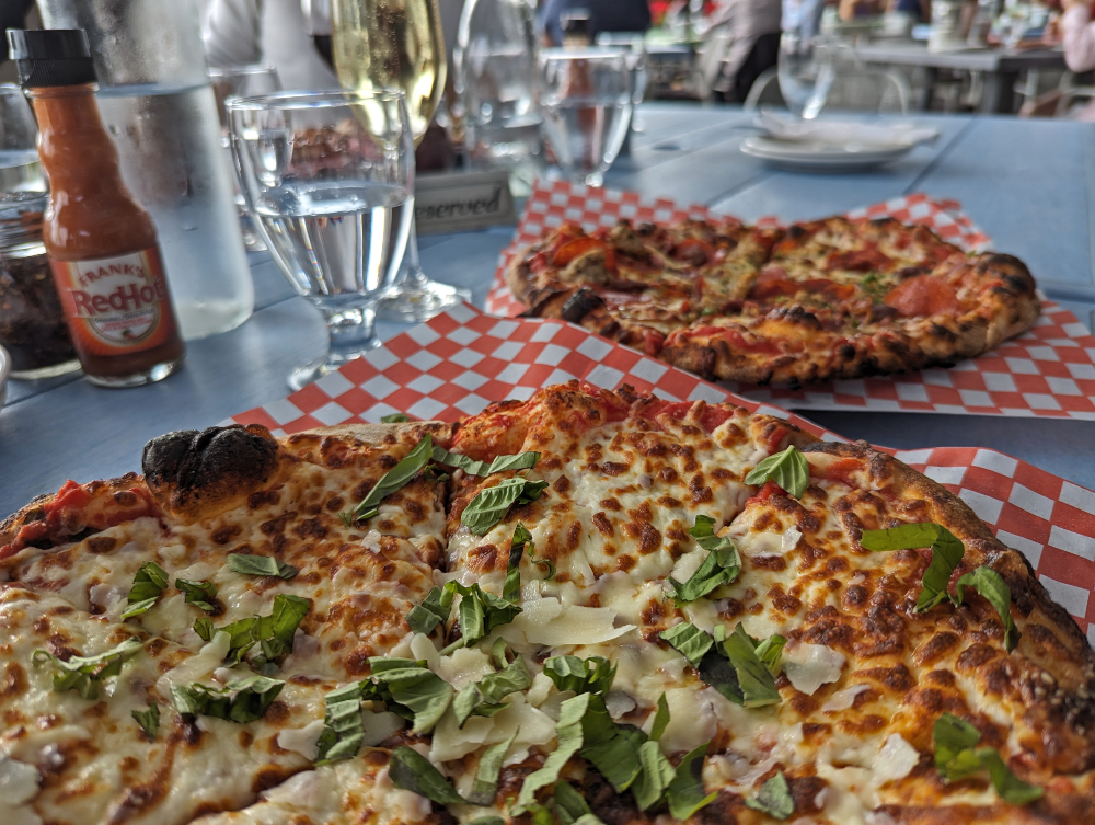 pizza and wine at Huff Estates Winery
